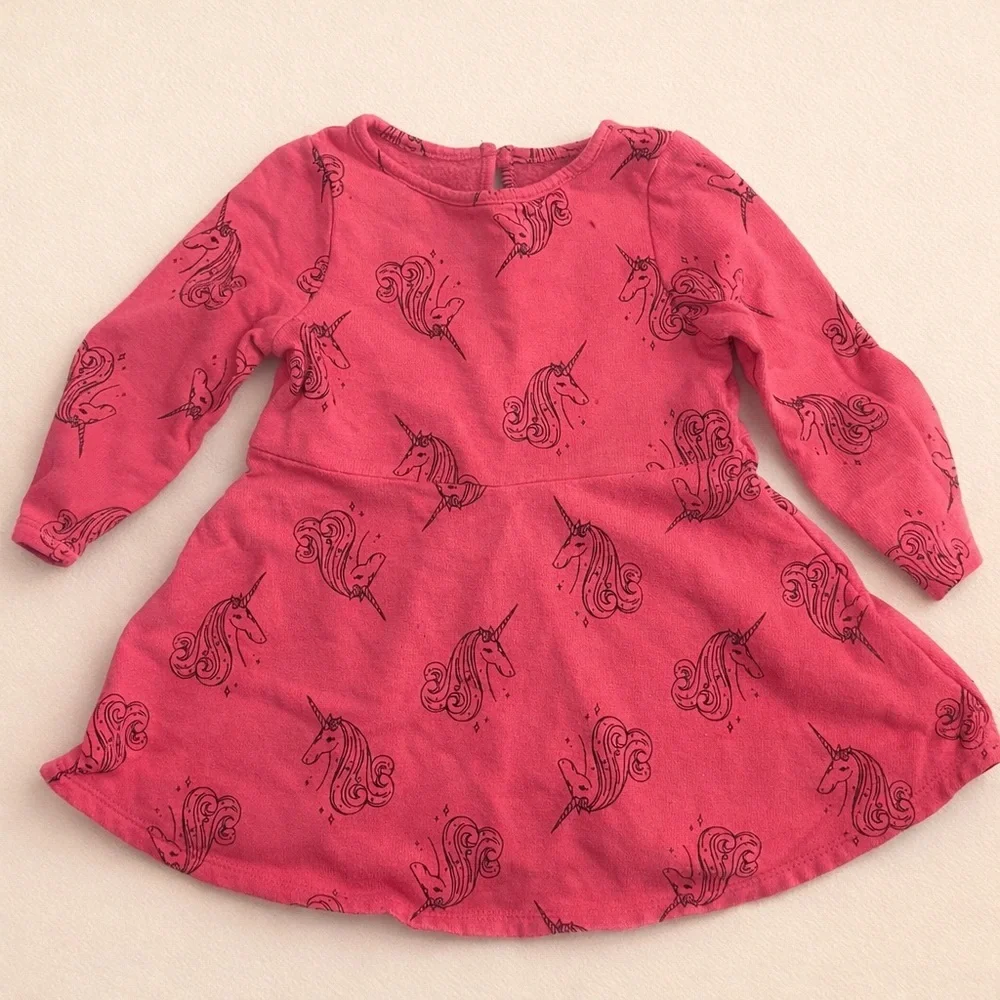 Cat & Jack Toddler 18M Dress Bundle Unicorn Heart Print Long Sleeve
